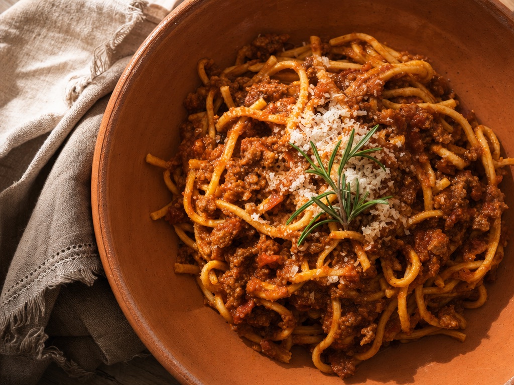 Pasta alla chitarra con sugo di agnello e peperoncino