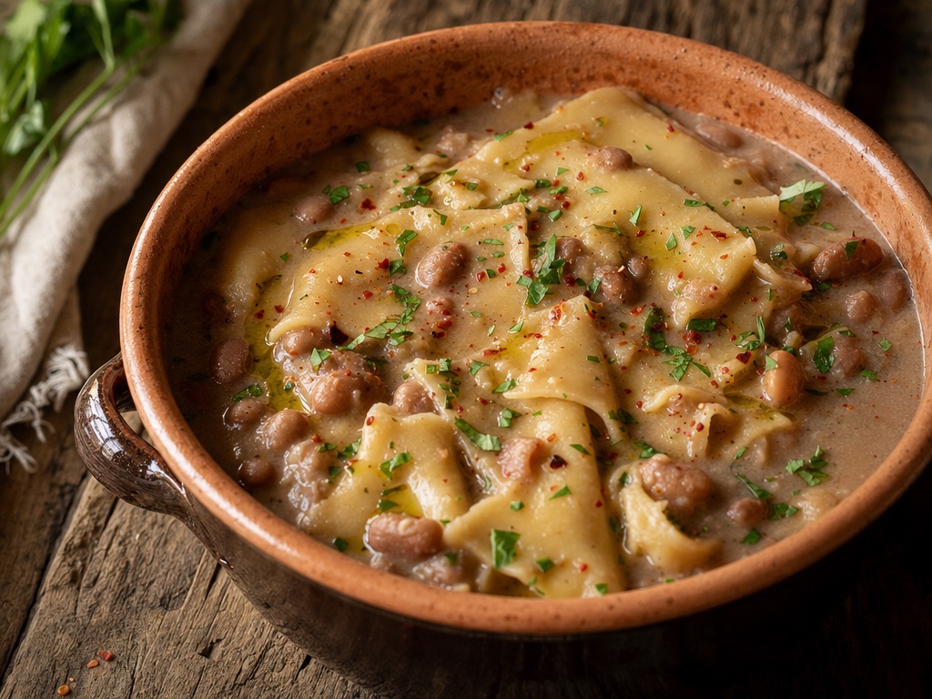 Sagne e fagioli abruzzesi in una terrina di coccio