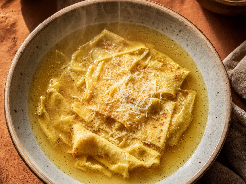 Scrippelle 'mbusse in brodo caldo con parmigiano grattugiato