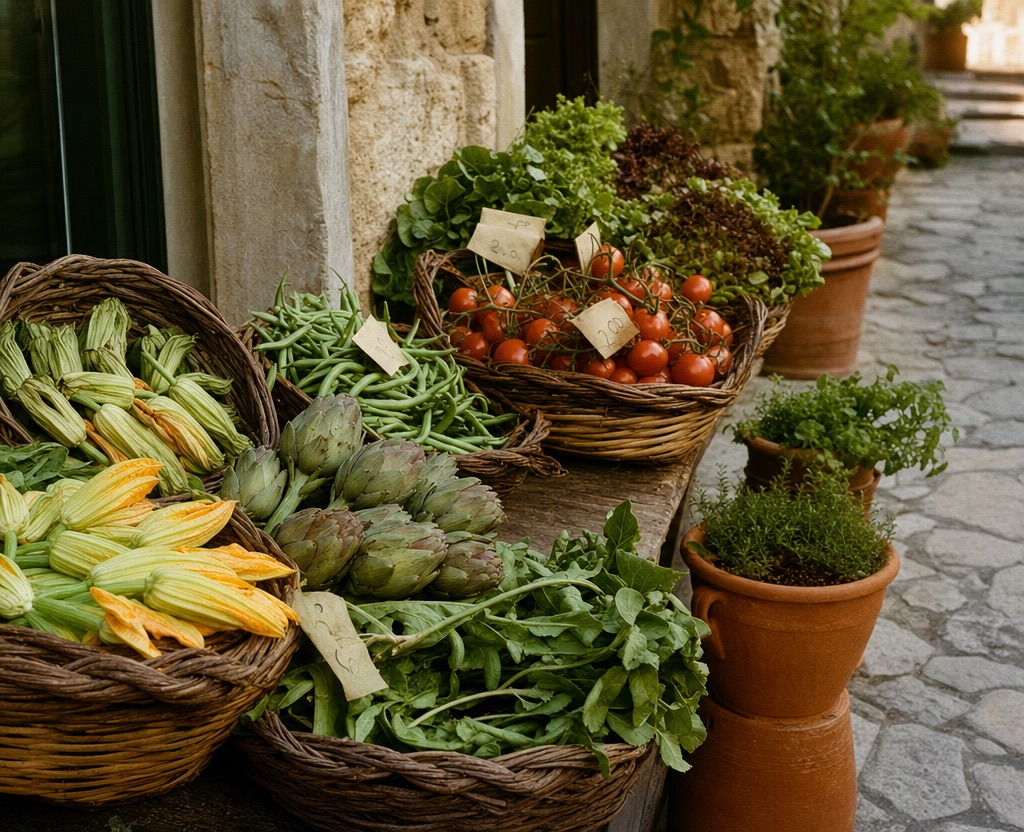 Mercato di paese abruzzese con venditori locali